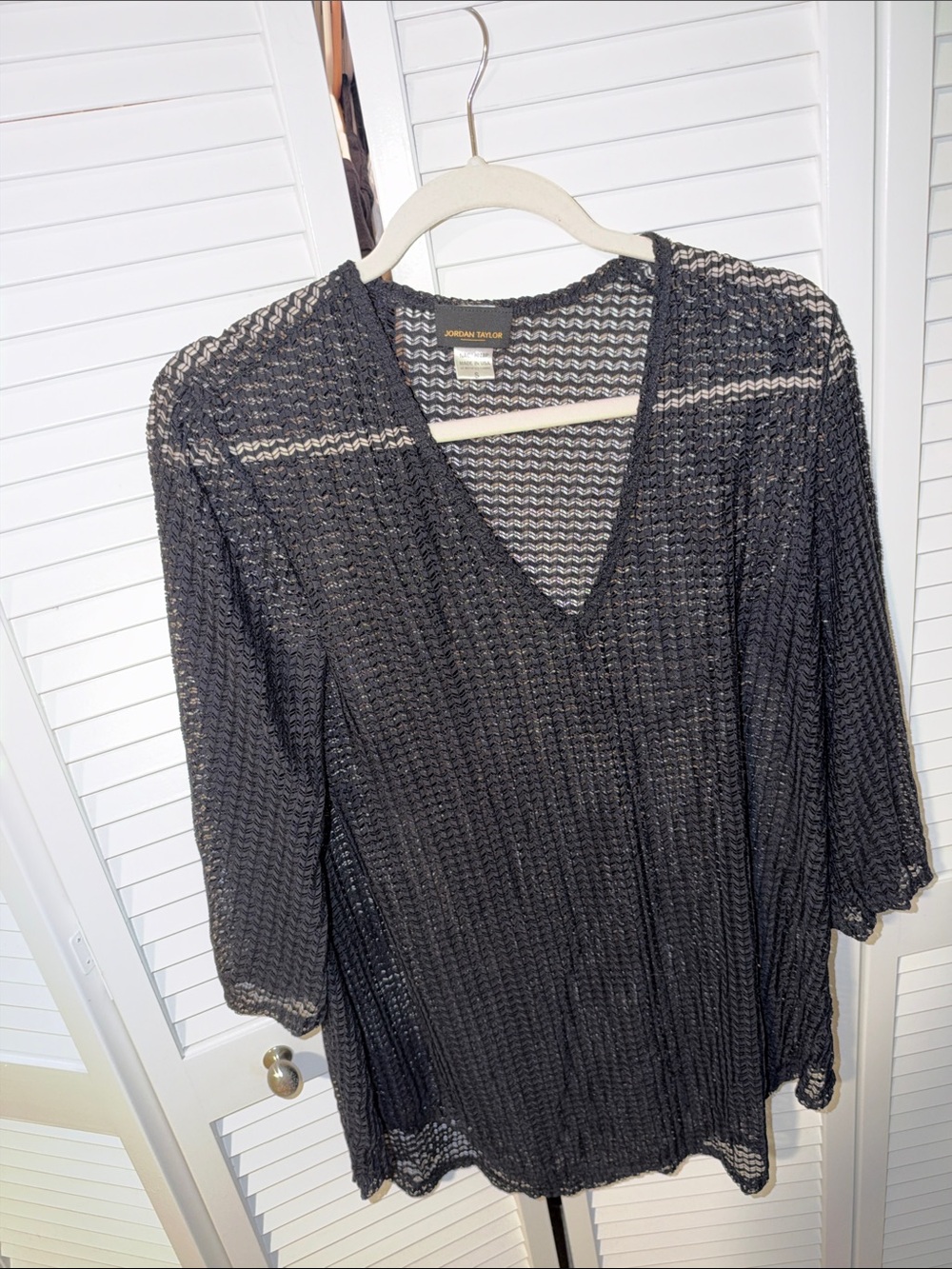 Black Open-Knit V-Neck Swim Coverup